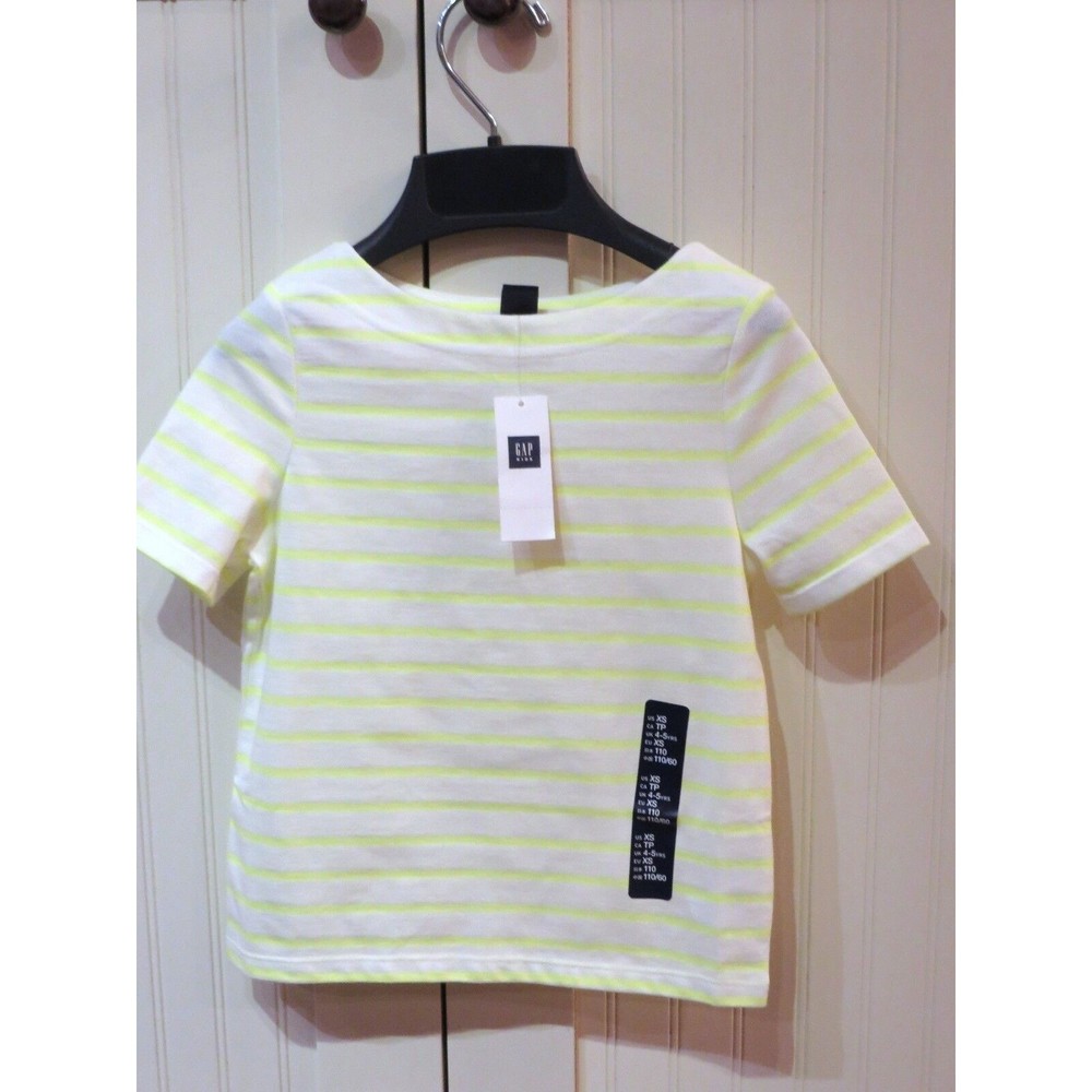 GAP Kids Girls NEW Size 4-5 XS White Neon Yellow Short Sleeve Stripe Shirt
